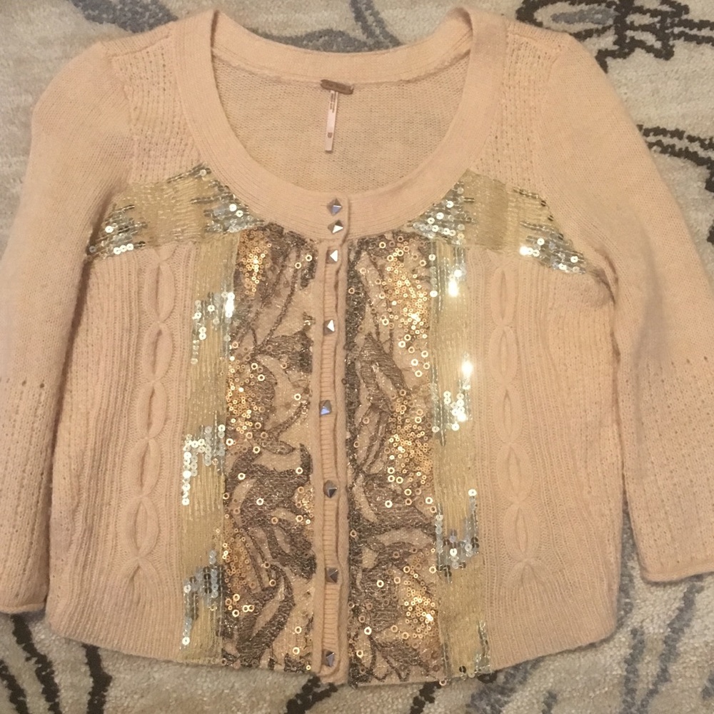 Free people gold sequin sweater cardigan xs